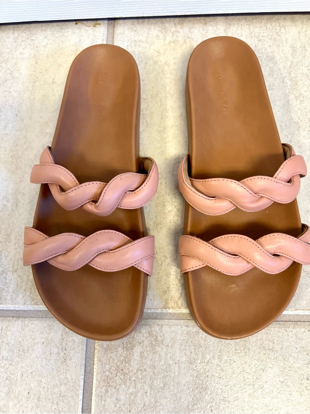 Madewell Pink Braided Two-Strap Slide Sandals